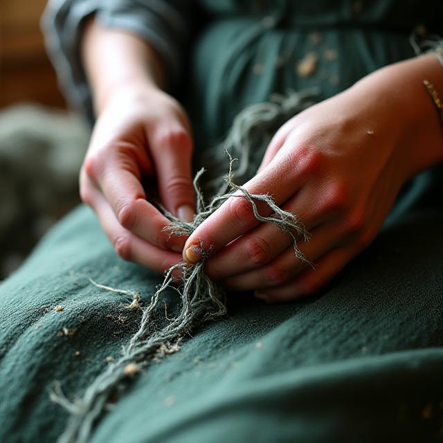 Artisan hands working with sustainable textiles